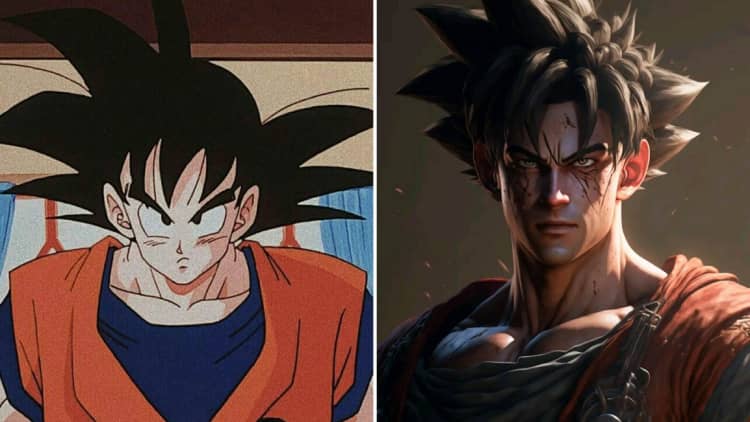 Asi se ven los PERSONAJES de DRAGON BALL dibujados por una INTELIGENCIA ARTIFICIAL 3 goku grande ia